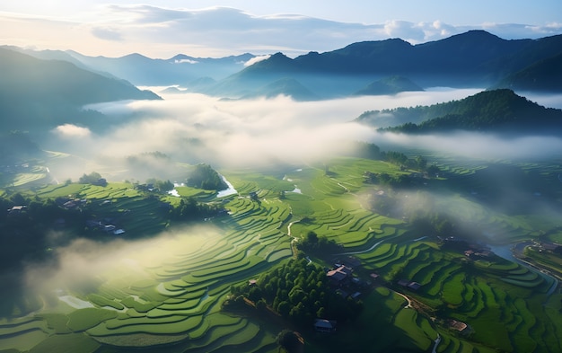 Vista aérea da cidade montanhosa na natureza