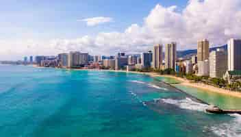 Foto grátis vista aérea da parede de waikiki e diamond head em honolulu, eua