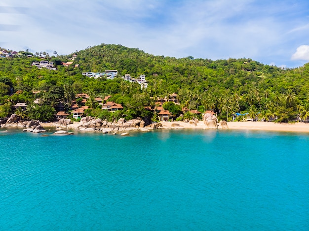 Vista aérea, de, bonito, praia tropical