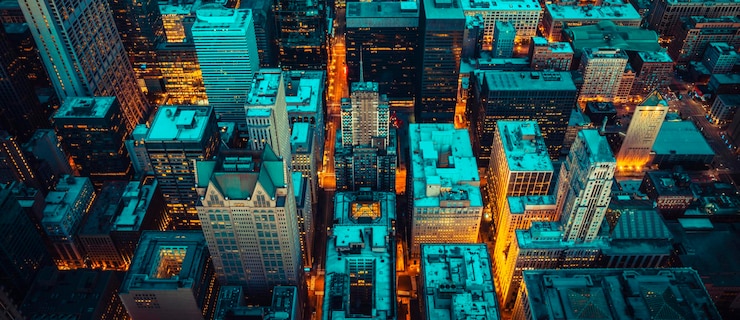 Foto grátis vista aérea de chicago à noite, eua.