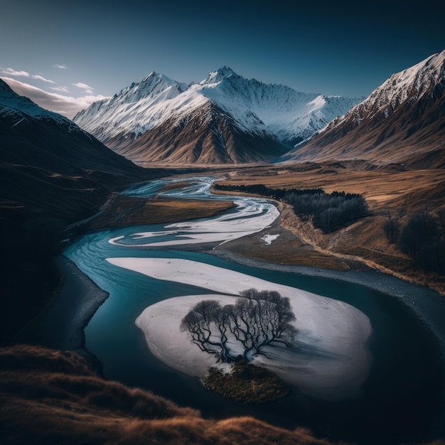 Foto grátis vista aérea de glen etive no inverno perto de glencoe na região de argyll das terras altas da escócia mostrando neve caindo nas montanhas e munros generative ai