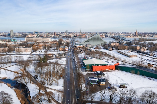 Vista aérea de Riga, Letônia, no inverno