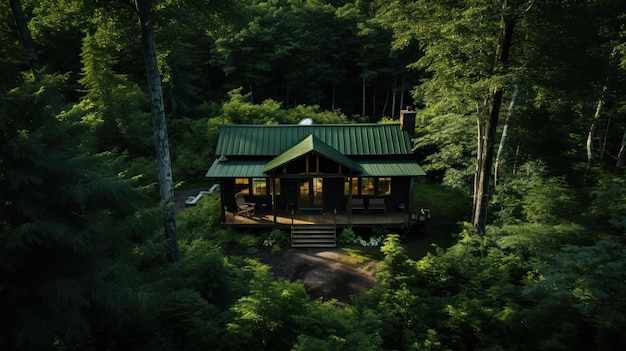Foto grátis vista aérea de uma cabana pitoresca aninhada na floresta exuberante