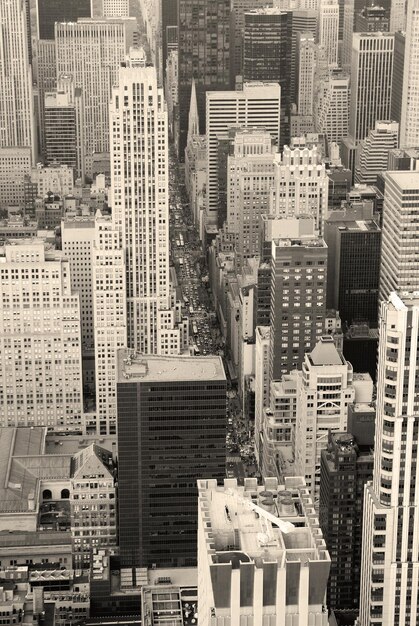 Vista aérea do horizonte de Manhattan da cidade de Nova York preto e branco