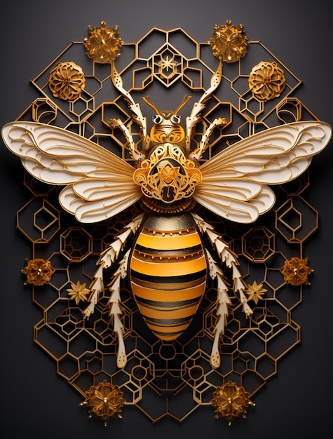 Foto grátis vista da abelha dourada 3d
