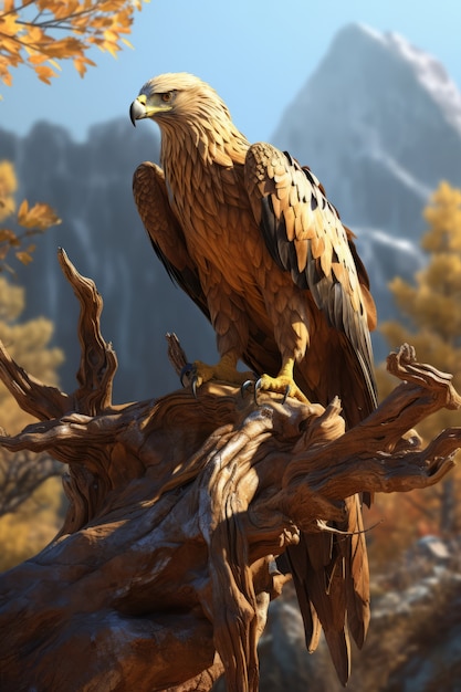 Vista da águia 3d com paisagem montanhosa
