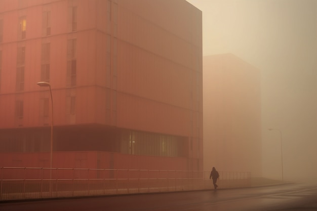 Vista da arquitetura da cidade com neblina