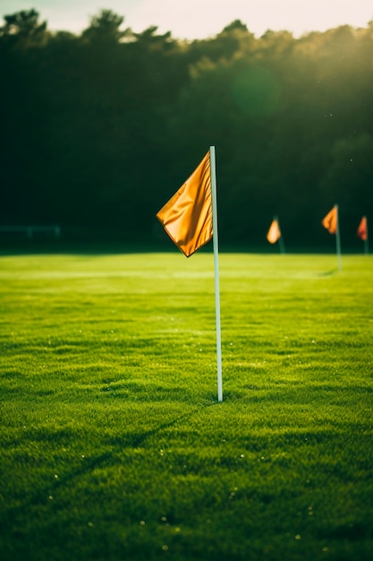 Vista da bandeira do futebol em campo