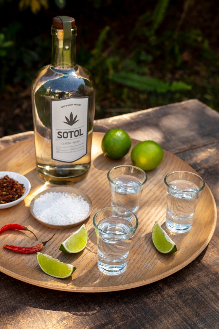 Foto grátis vista da bebida sotol mexicana em copos