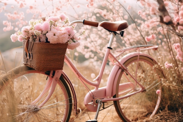 Foto grátis vista da bicicleta com cesta de flores