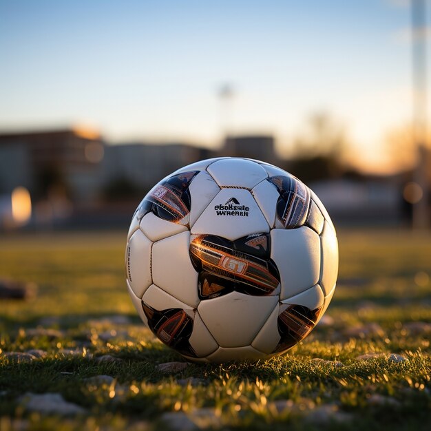 Vista da bola de futebol no campo de grama