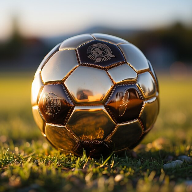 Vista da bola de futebol no campo de grama