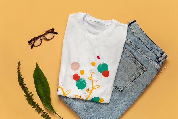 Vista da camiseta pintada à mão diy