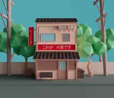 Foto grátis vista da casa 3d em estilo japonês
