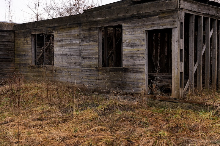Foto grátis vista da casa abandonada e decadente na natureza