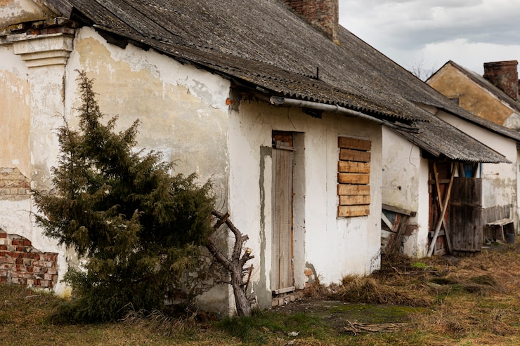 Foto grátis vista da casa deserta e decadente na natureza