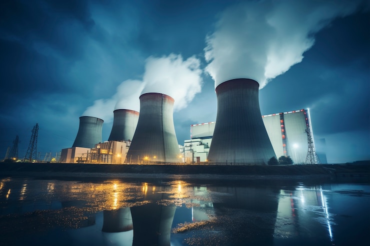 Foto grátis vista da central nuclear com torres de vapor