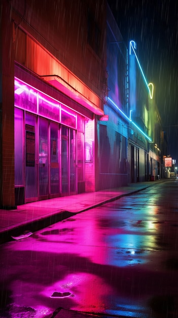 Vista da cidade à noite com luzes de néon