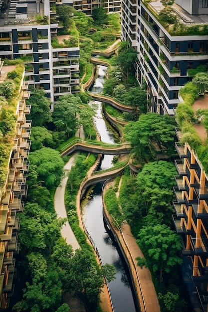 Foto grátis vista da cidade com prédios de apartamentos e vegetação verde