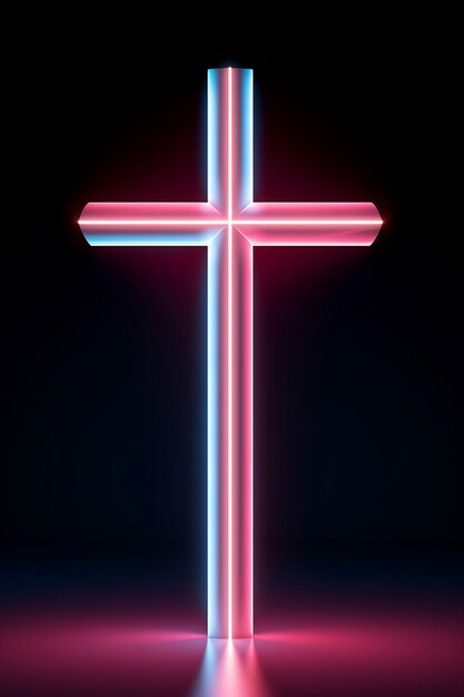 Foto grátis vista da cruz religiosa neon brilhante 3d