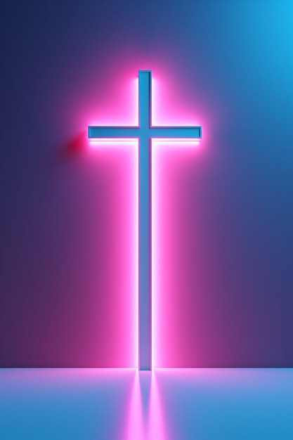 Foto grátis vista da cruz religiosa neon brilhante 3d