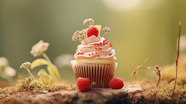 Vista da deliciosa e doce sobremesa cupcake com glacê