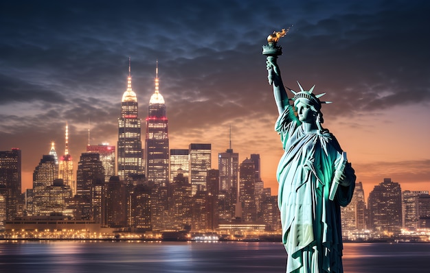 Vista da Estátua da Liberdade na cidade de Nova York