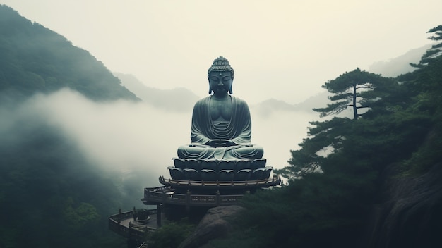 Vista da estátua de Zen Buda para espiritualidade