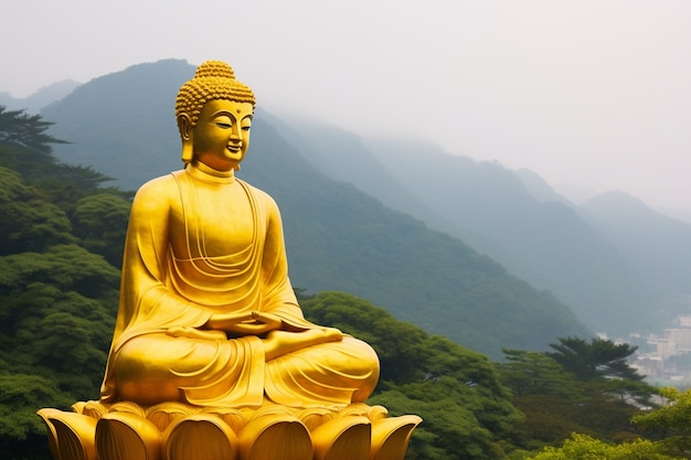 Vista da estátua dourada de buda