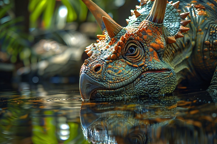 Foto grátis vista da extinta criatura dinossauro triceratops