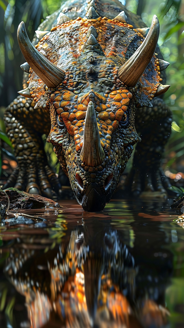Foto grátis vista da extinta criatura dinossauro triceratops