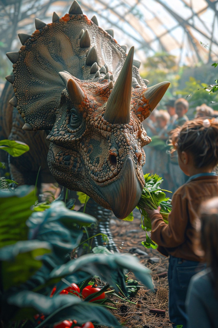 Foto grátis vista da extinta criatura dinossauro triceratops