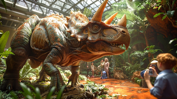 Foto grátis vista da extinta criatura dinossauro triceratops