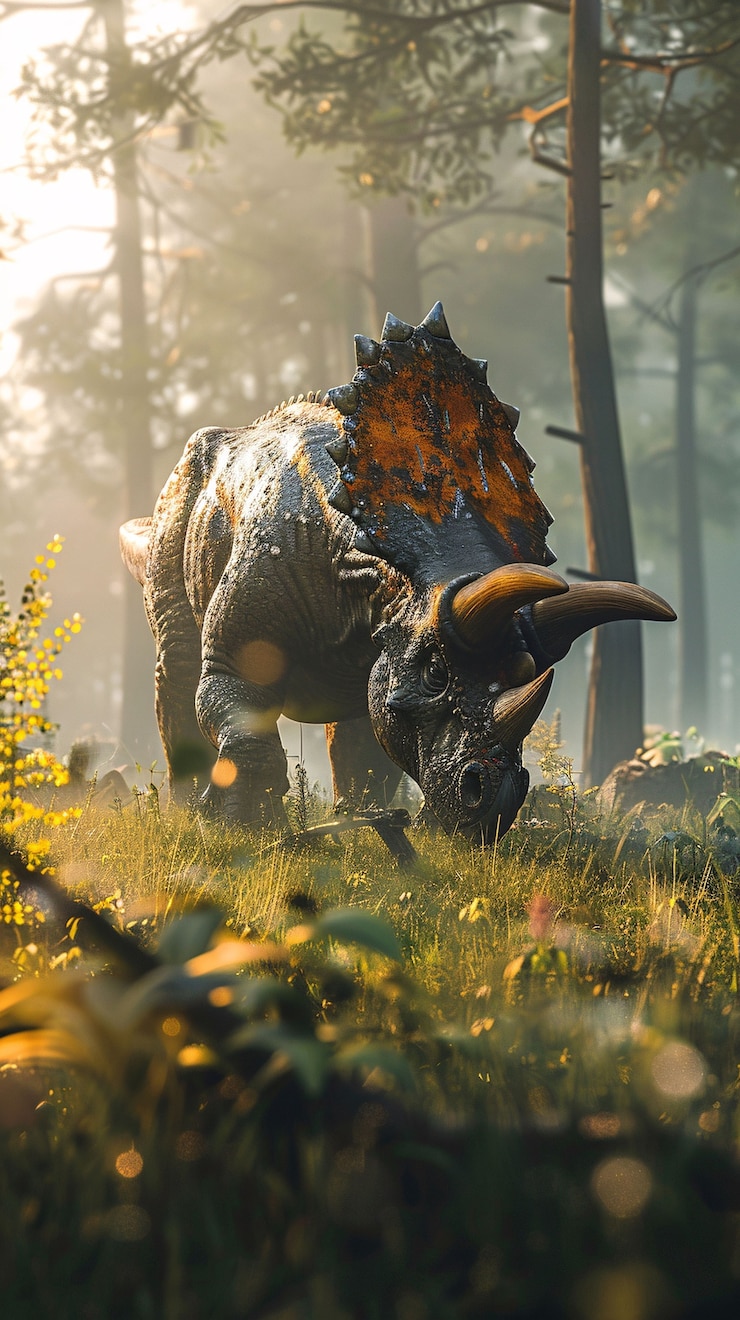 Foto grátis vista da extinta criatura dinossauro triceratops