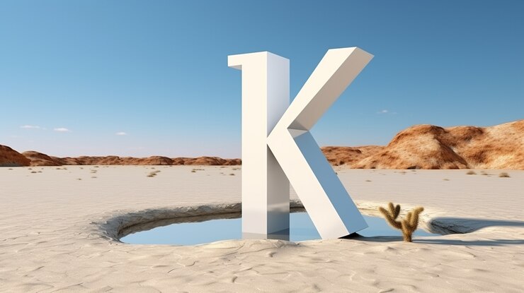 Foto grátis vista da letra 3d k com paisagem desértica