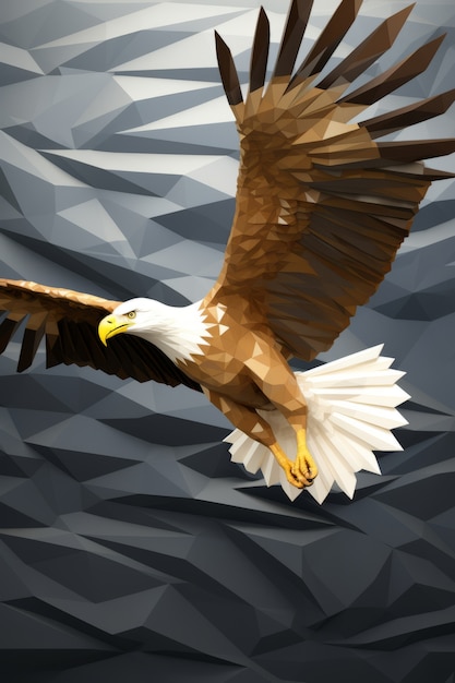 Vista da majestosa águia 3d com penas e asas bem abertas