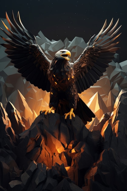 Vista da majestosa águia 3d com penas