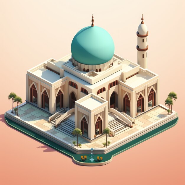 Vista da mesquita islâmica em 3D