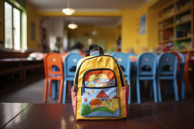 Foto grátis vista da mochila na sala de aula da escola