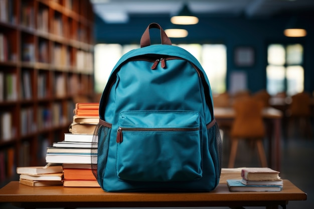 Vista da mochila na sala de aula da escola