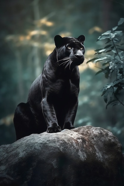 Foto grátis vista da pantera negra na natureza