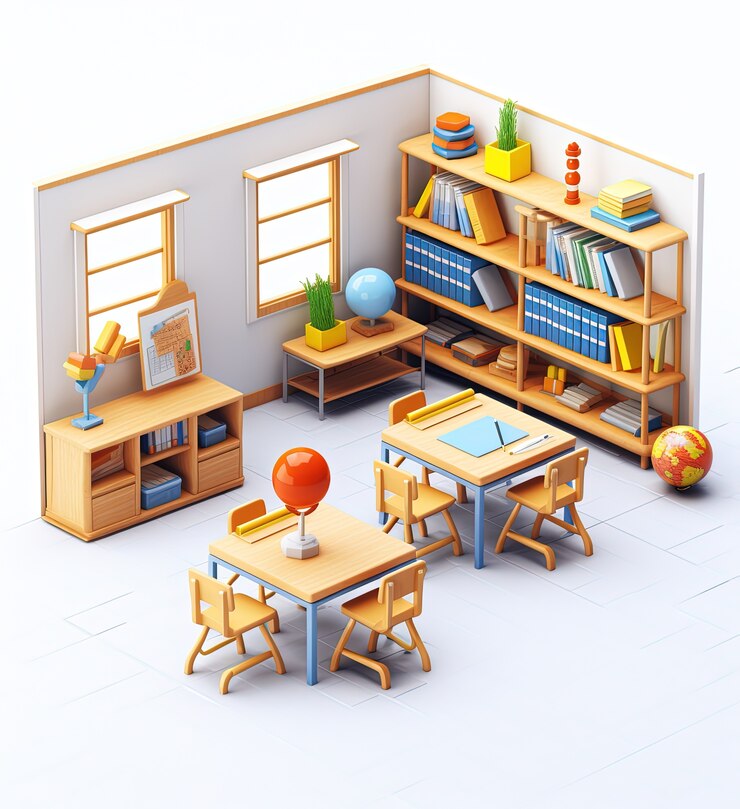 Foto grátis vista da sala de aula da escola 3d