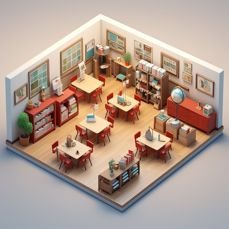 Foto grátis vista da sala de aula da escola 3d