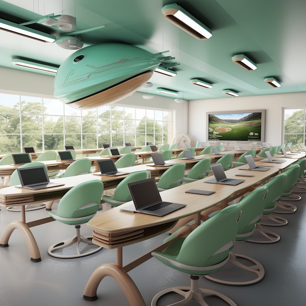 Vista da sala de aula futurista para estudantes