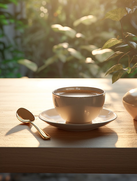 Vista da xícara de café com espaço para texto