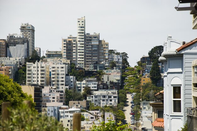 Vista das casas da colina russa em São Francisco, Califórnia