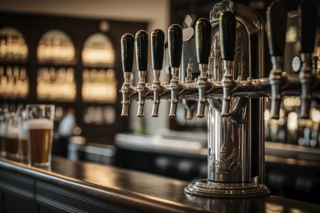 Foto grátis vista das torneiras de cerveja em uma cervejaria