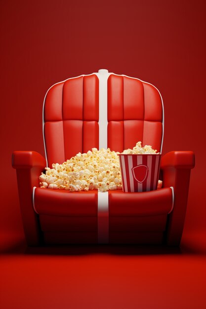Vista de 3d xícara de pipoca com assento de cinema