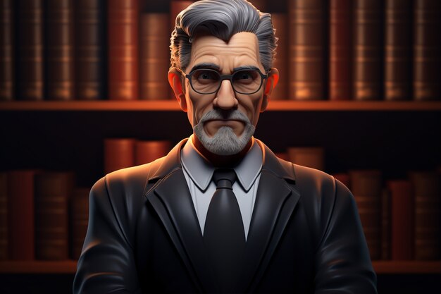 Vista de advogado masculino em terno 3D