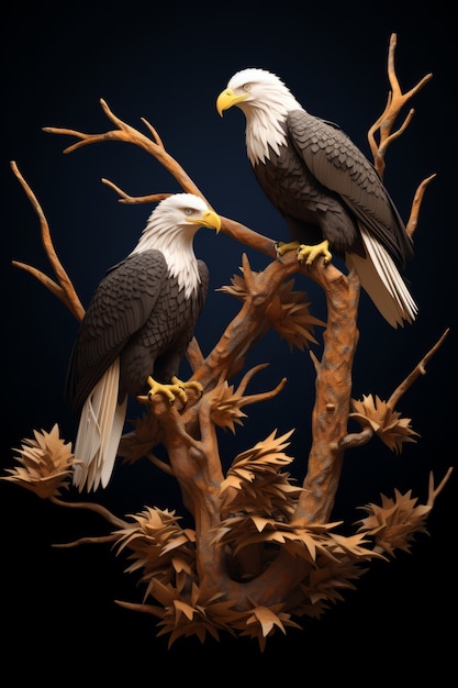 Foto grátis vista de águias 3d em galho de árvore